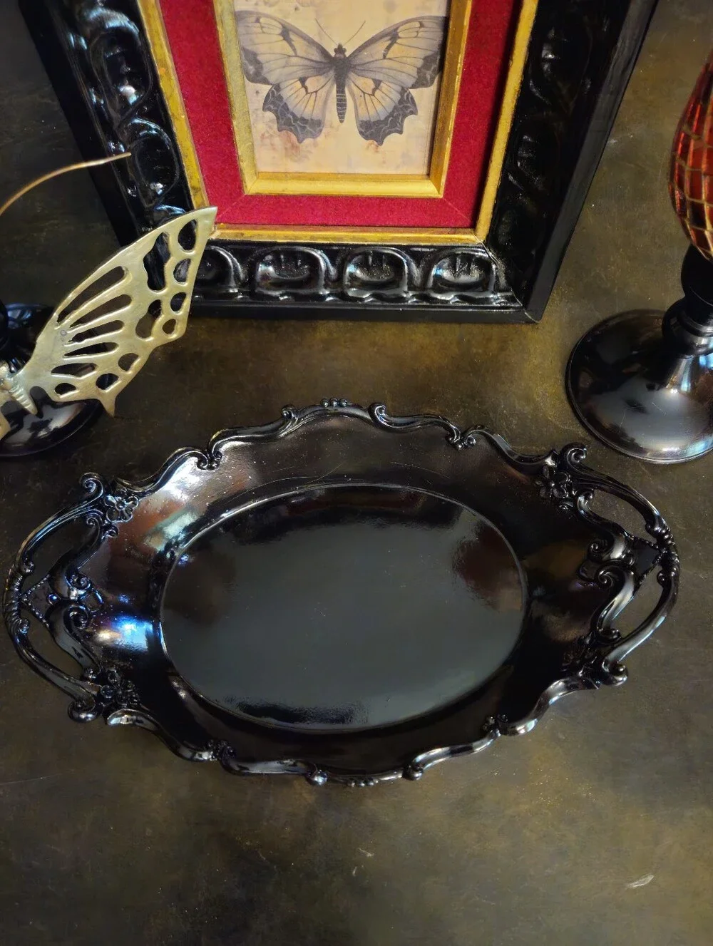 Ornate Black Decorative Serving/trinket Tray